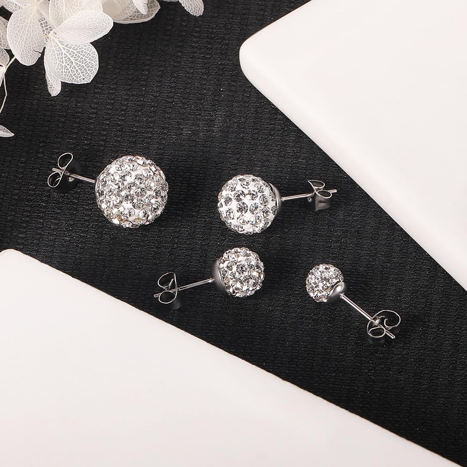 AOEDEJ 1 Piece Disco Ball Earrings for Women Silver Ball Earrings Crystal Earrings Studs Silver Crystal Earrings Cubic Zirconia - Image 6