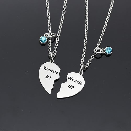 Miniatura 4 de Maxforever Friendship Gifts, Weirdo 1 Weirdo 2psc Set Split Heart Pendant Necklaces BFF Gift for Best Friend Azul (Blue Crystal)