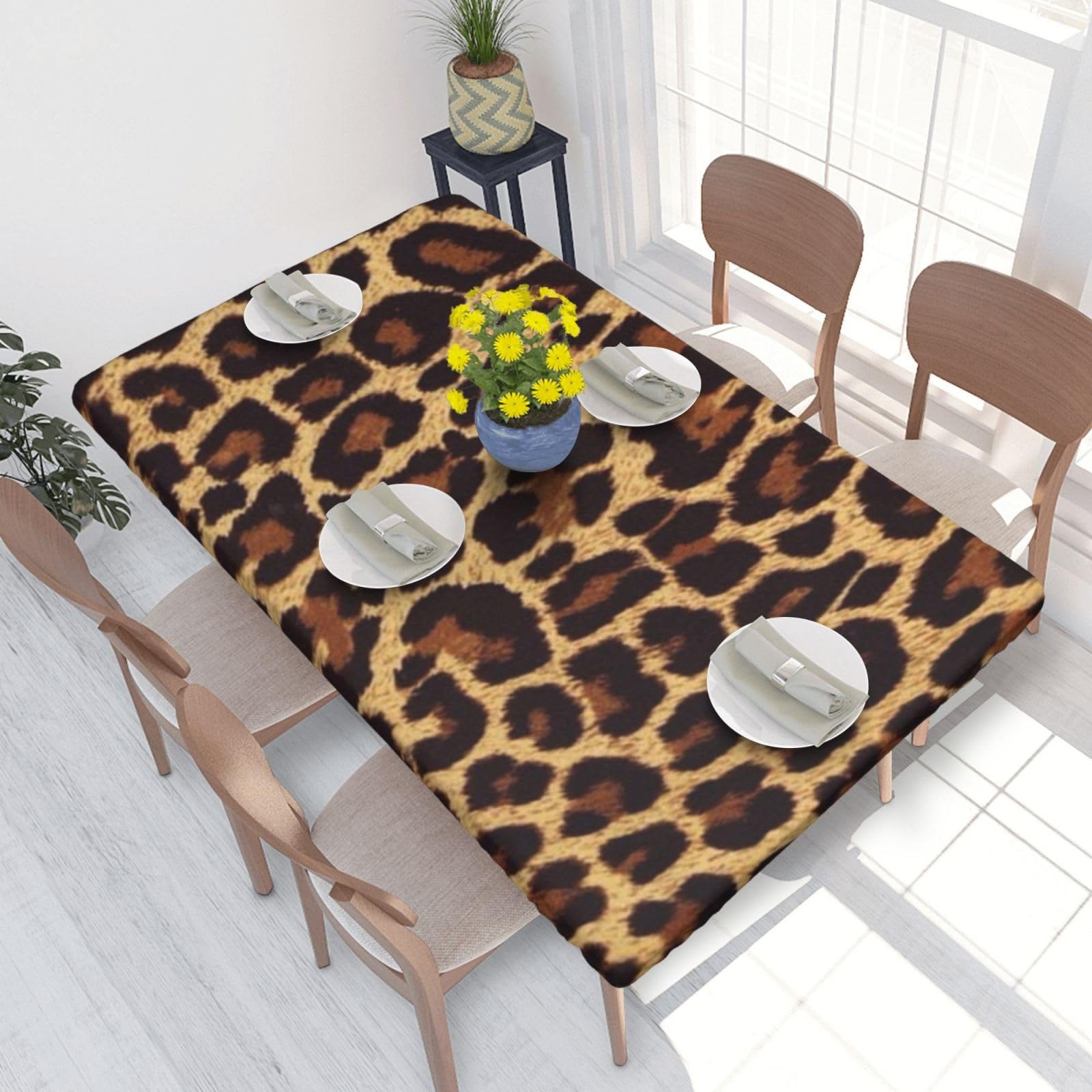 BNVSADC leopard patterned wallpaper Printed 4FT Tablecloth 122x76 CM Polyester Kitchen Water Resistant Table Cloth Dining Table Decoration Table Covers