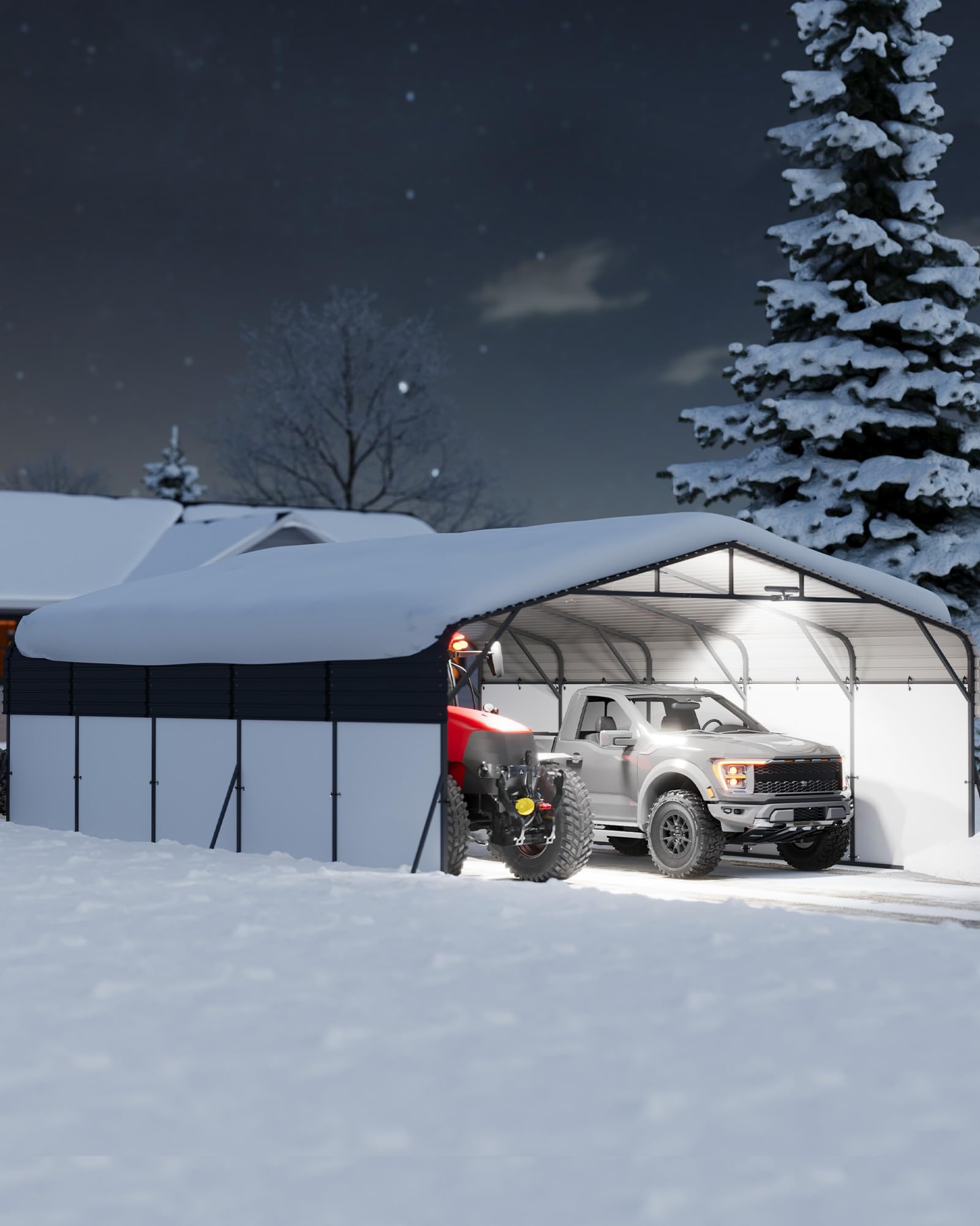 Photo 1 of ** boxes a through G. 7 boxes** 20x25FT Metal Carport Heavy-Duty Build with LED Light & Galvanized Steel Roof, Reinforced Stable Structure with Removable PE Sidewalls, Spacious Versatile Shelter for Cars, Boats, and Events