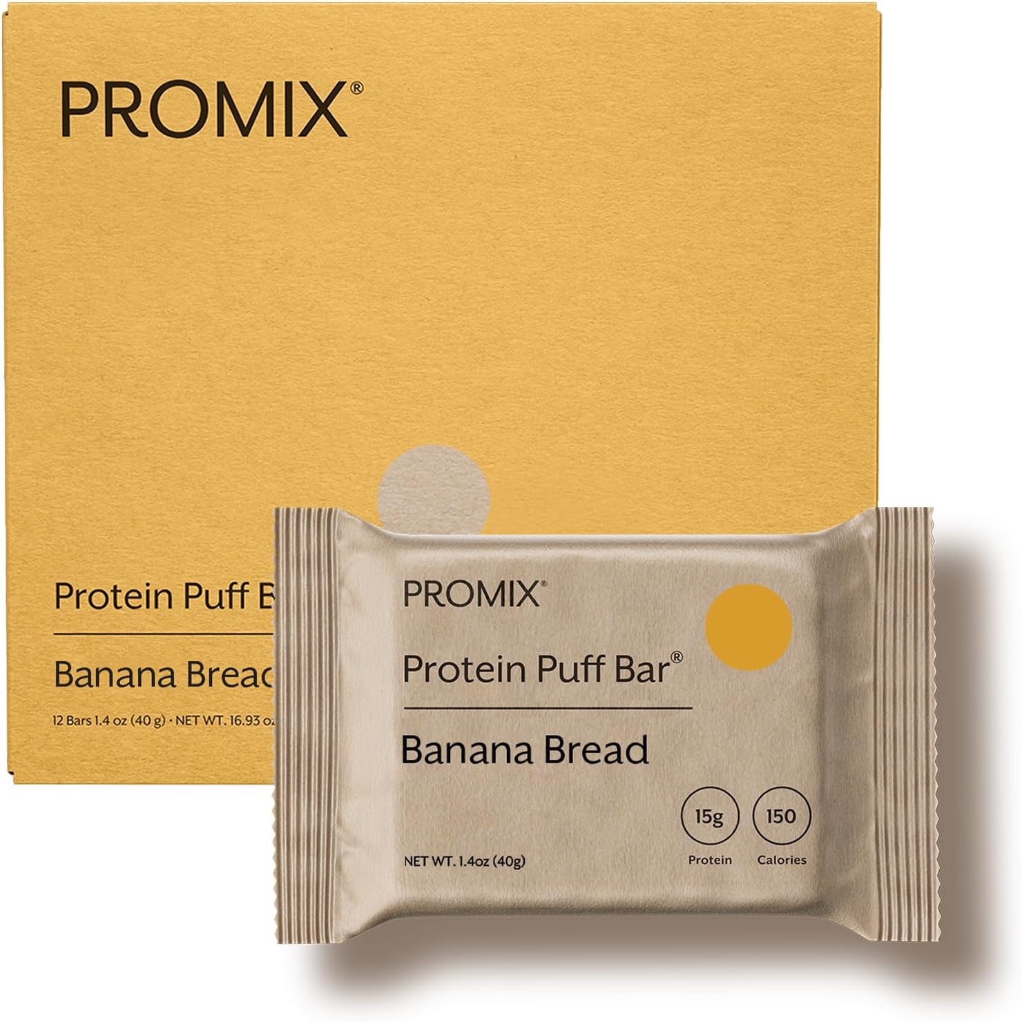 ProMix Nutrition Protein Puff Bars - Banana Bread - Marshmallow Crispy Treat - Great Tasting & Healthy On The Go Snack - High Protein & Low Calorie - Free From Gluten, Soy, & Corn - 12 Bars