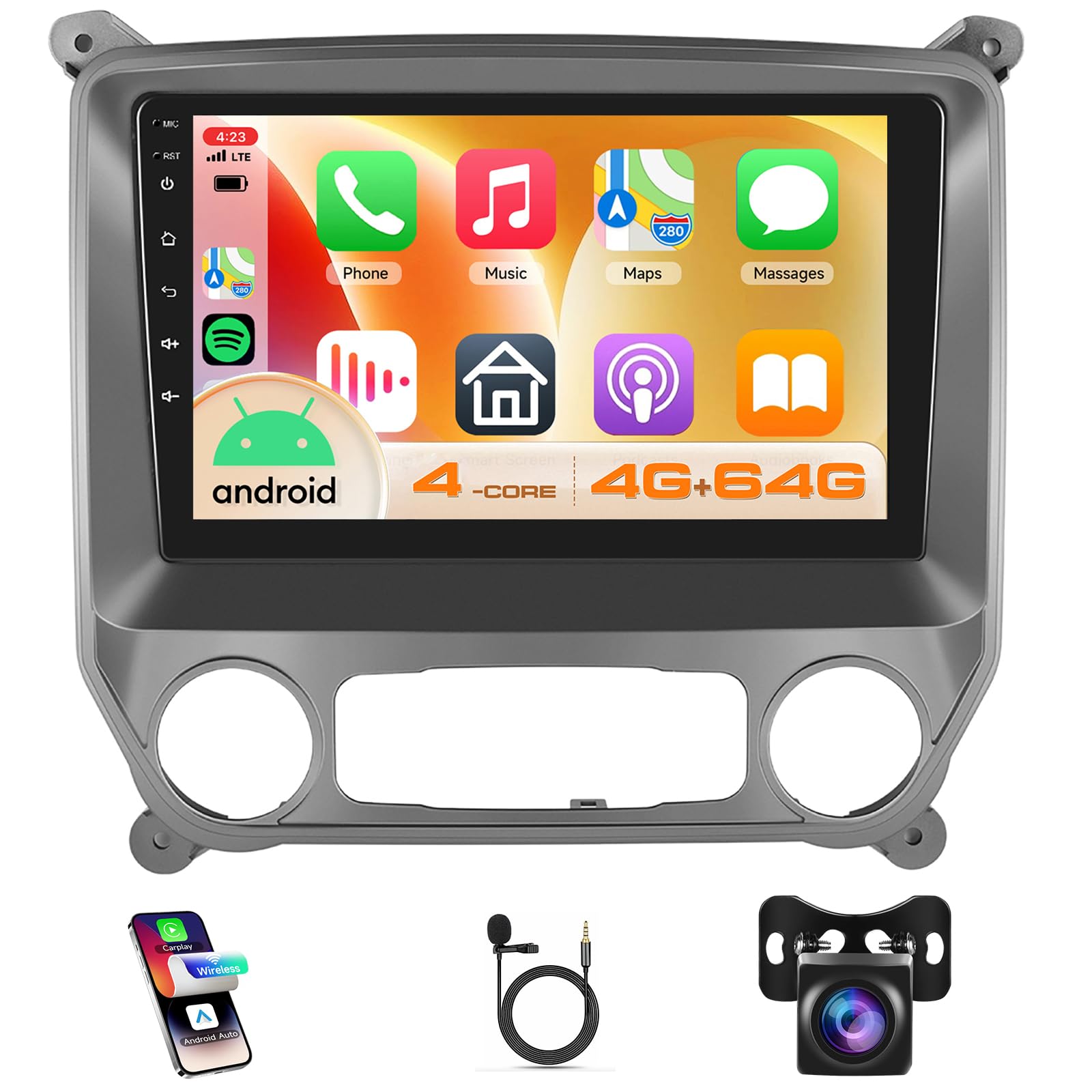 KYNNT 4G+64G CAR Radio for Chevrolet Chevy Silverado 2014-2018, Android Car Stereo Wireless CarPlay Android Auto, EQ, GPS Navigation WiFi, Bluetooth 10.1'' Touch Screen FM Backup Camera MIC