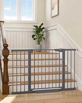 Cumbor 30-51.5 in Extra Wide Baby Gate for Stairs, Dog Gate, Cool Gray | Moms Choice Awards Winner, Auto Close with Double Lock for Doorways, Child Gate for Toddlers & Pets, Pressure Mounted