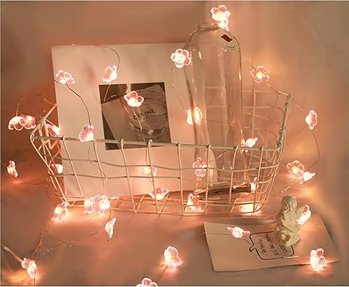 Miniatura 6 de Rockabyee Guirnalda de 40 luces LED decorativas de flores, funciona con pilas, 13.2 pies, impermeable, con control remoto para Navidad, día de San