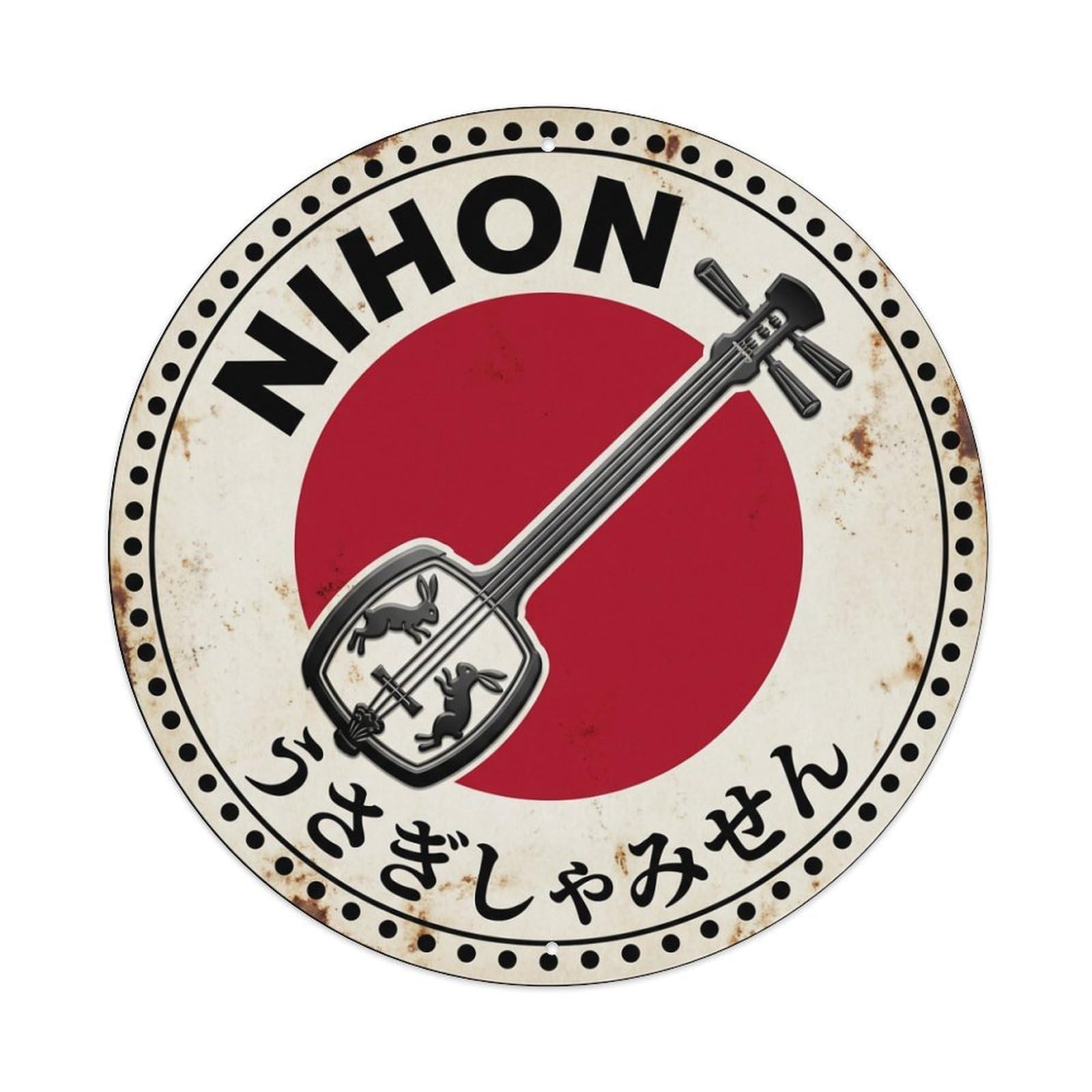 Galvaxio Style Rabbit Shamisen Nihon Moon Animal Aged Metal Tin Sign