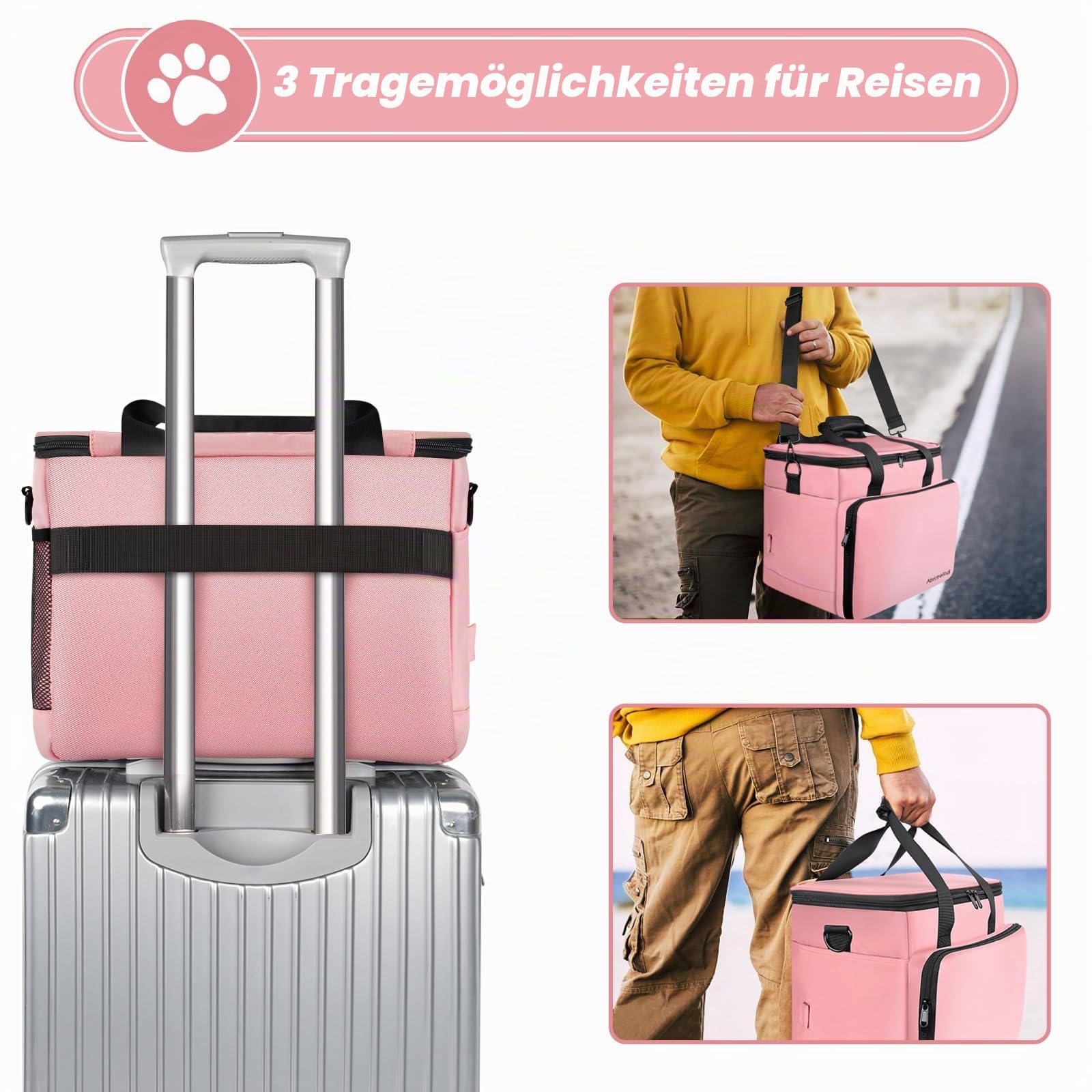 Set mit 6 Hundetaschen, enthält 2 Futterbehälter, 1 Hunde-Reise-Organizer, 2 Faltbare Näpfe, 1 Leckerli-Tasche, Rosa, Haustier-Reisetasche