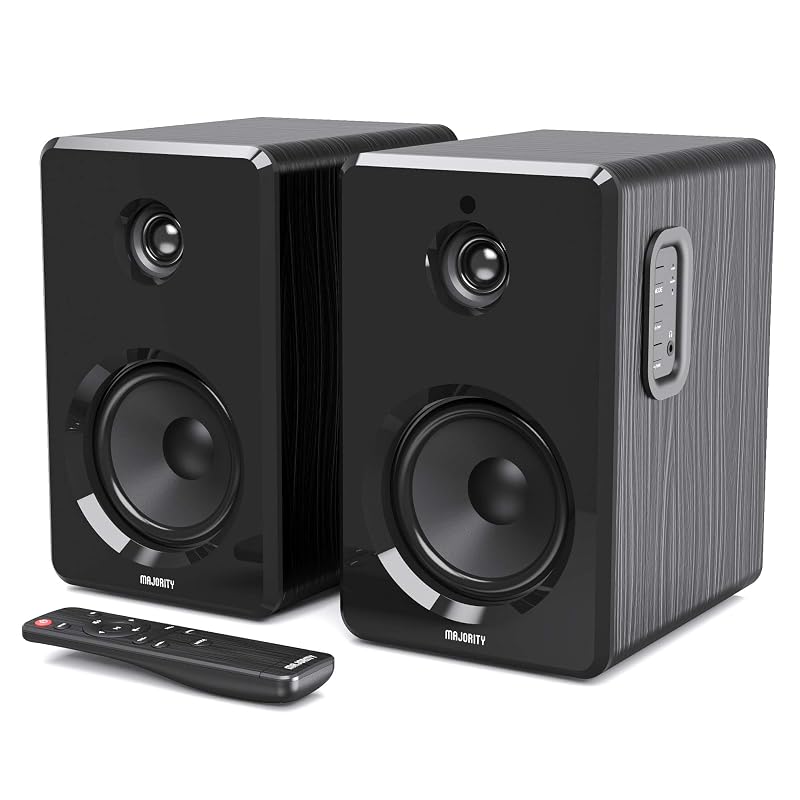 Majority D40 Active Bookshelf Speakers | Powered Stereo Studio Speakers | Powerful Amplified 2.0 Channel Sound | Bluetooth, Optical, RCA, USB & Aux Playback | Digital Controls | HiFi Speakers