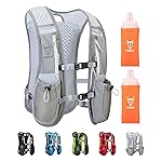 UTOBEST Running Vest, 5L Hydration Vest Lightweight, Running Backpack with 2 x Soft Flask, Adjustable Running Hydration Vest for Trail Running Marathon Race Jogging Cycling Gray
