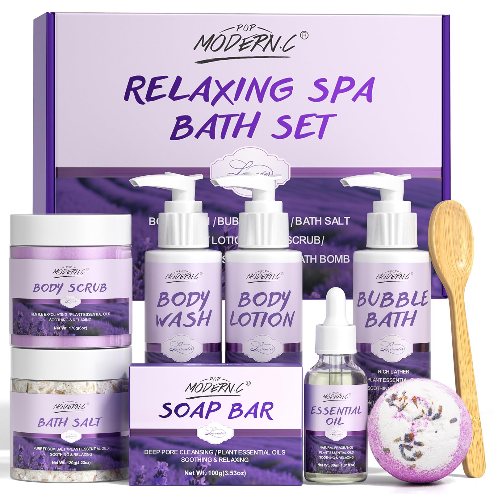 Relaxing Bath Gift Set for Women 8pcs Lavender Spa Gift Set Gift Baskets for women Mom Wife Sister Teen Best Friend Christmas Birthday Valentine's