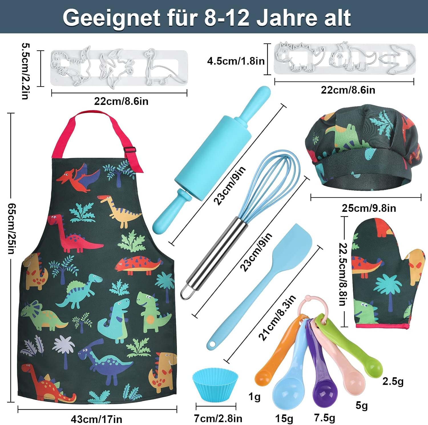 Anpro Complete Kids Cooking and Baking Set - 27 Pcs Includes Aprons for Girls, Chef Hat, Mitt & Utensil to Dress Up Chef Costume Career Role Play for 8-12 Years Boys