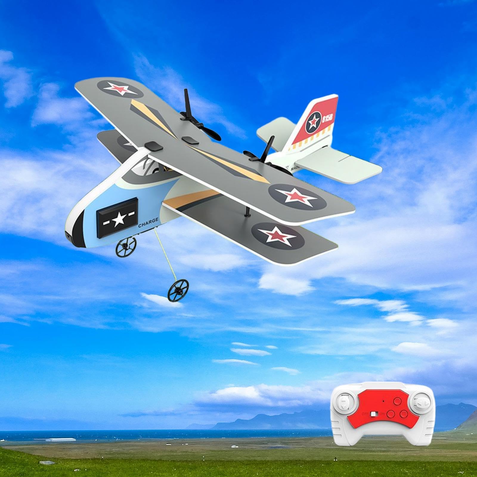 Avión de Juguete Teledirigido RC Planeador de Espuma con Dos Canales para Principiantes, Función de Ajuste de Cola, Adecuado para Niños, Gris