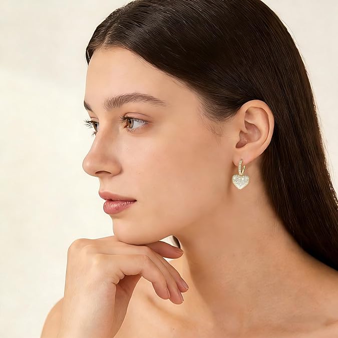Heart Hoop Earring,Dangling Drop Earring for Women, Trendy Hypoallergenic Leverback Dagnle Earings for Jewelry Gift