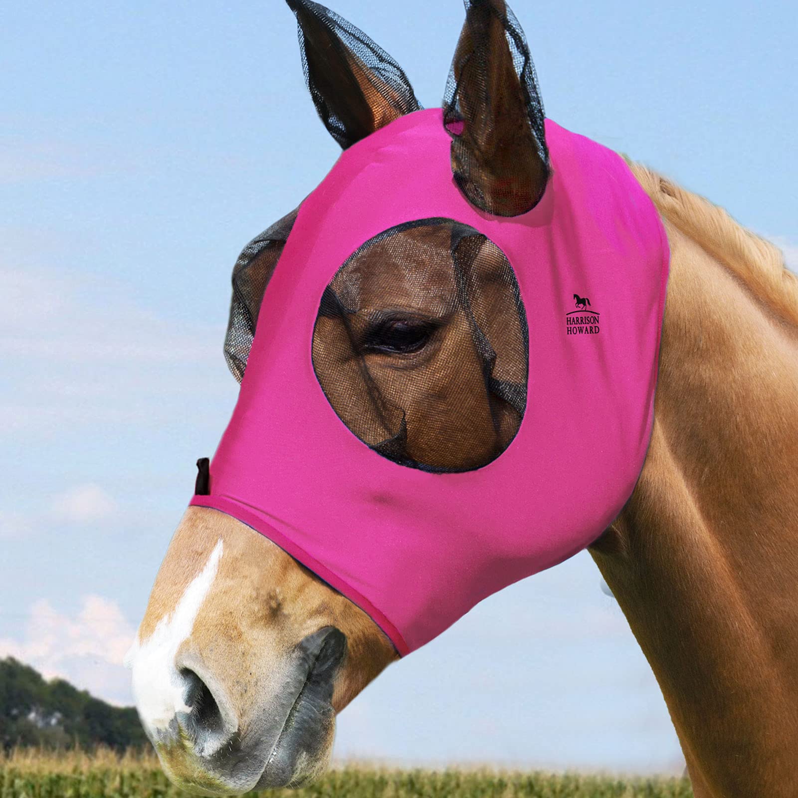 Harrison Howard Super Comfort Stretchy Fly Mask Large Eye Space with UV Protection Soft on Skin with Breathability-Rose Pink — image 1