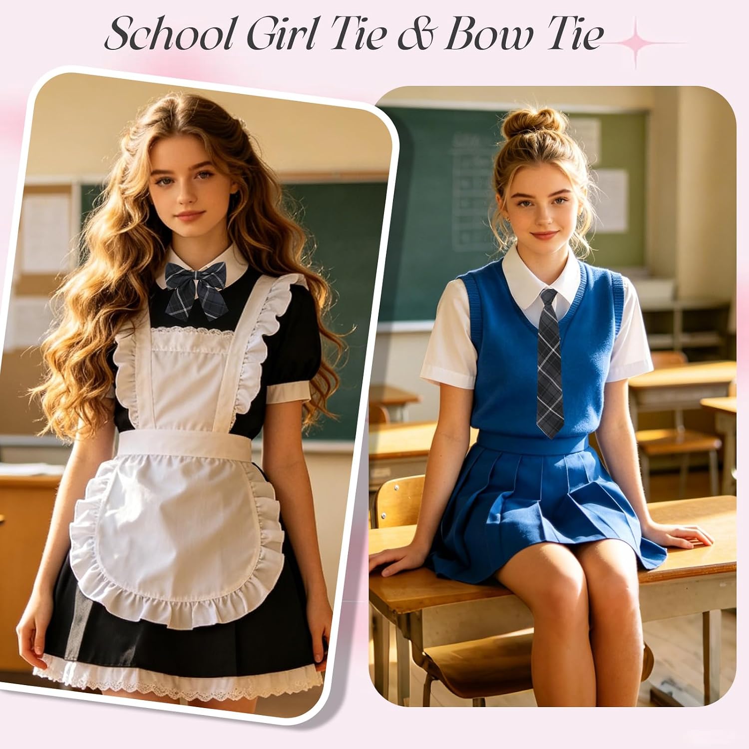 Striped Ties for Women, JK Uniform Bow Tie for Women Plaid Girls Necktie Adjustable for Trip School Cosplay