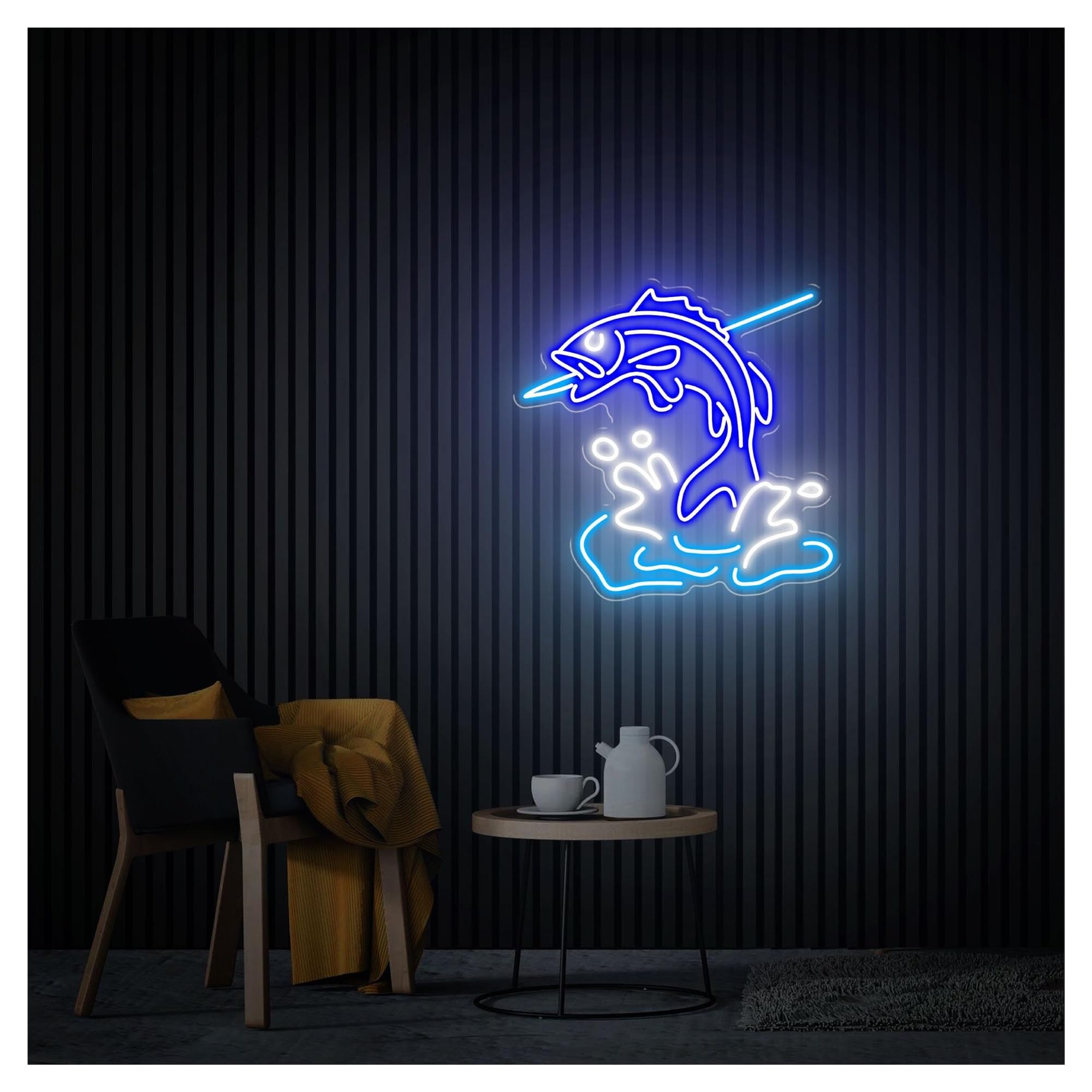 RONGCH Hanging Art Signs Fishing Neon Sign,Suitable for Shop Club Party Wall Decor with Dimmable 45cmx46cm(F)