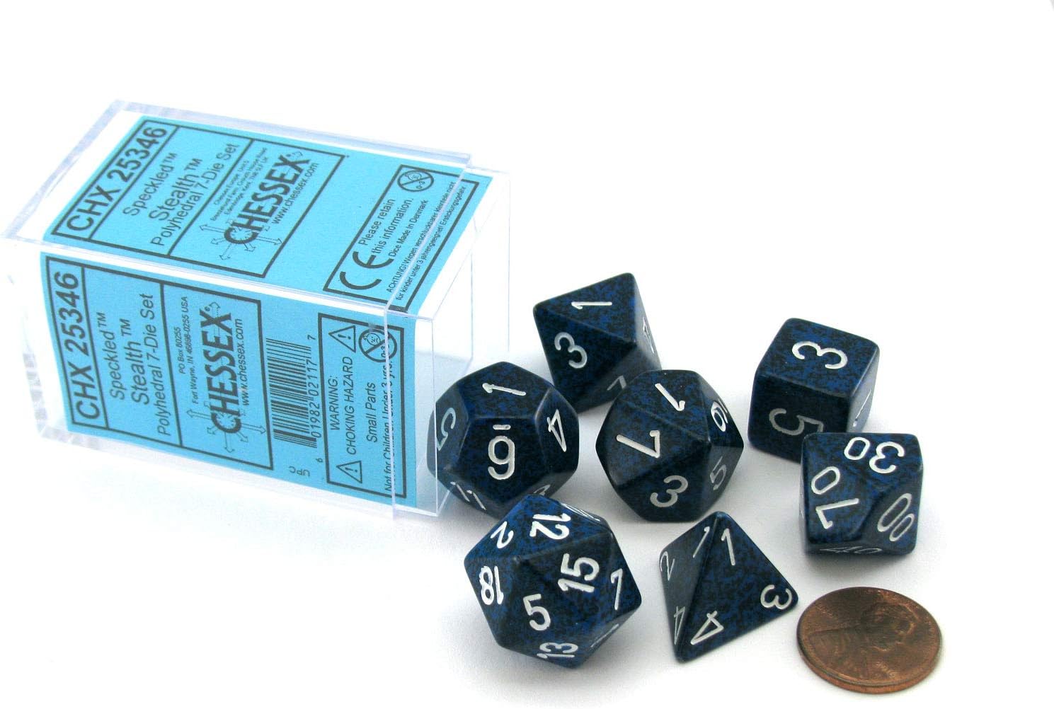 Polyhedral 7-Die Speckled Dice Set - Stealth