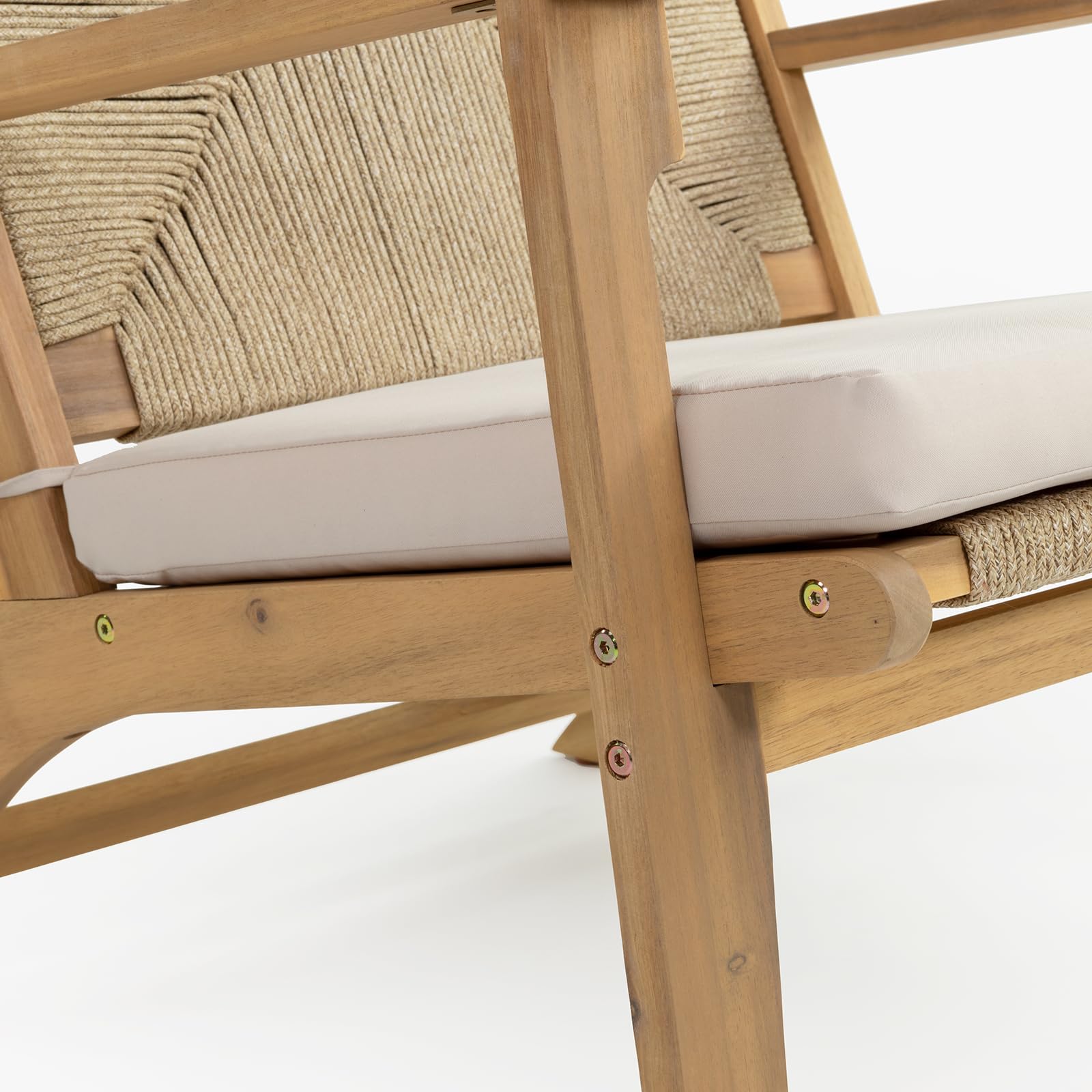 Vaukura Sillón de Madera de Acacia y Cuerda Sira Color Blanco