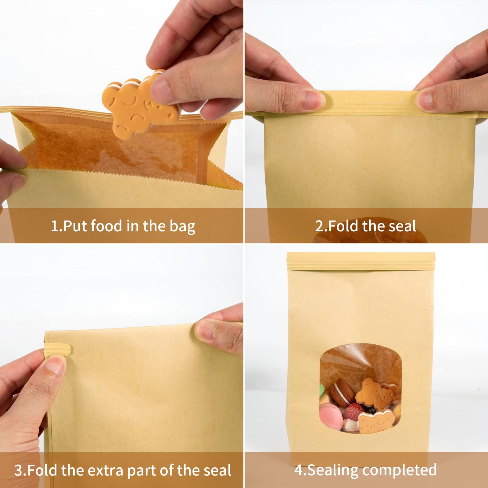 30 bolsas de panadería con ventana Kraft bolsas de papel de estaño Tie Tab Lock Bolsas para almacenar galletas alimentos secos Snack
