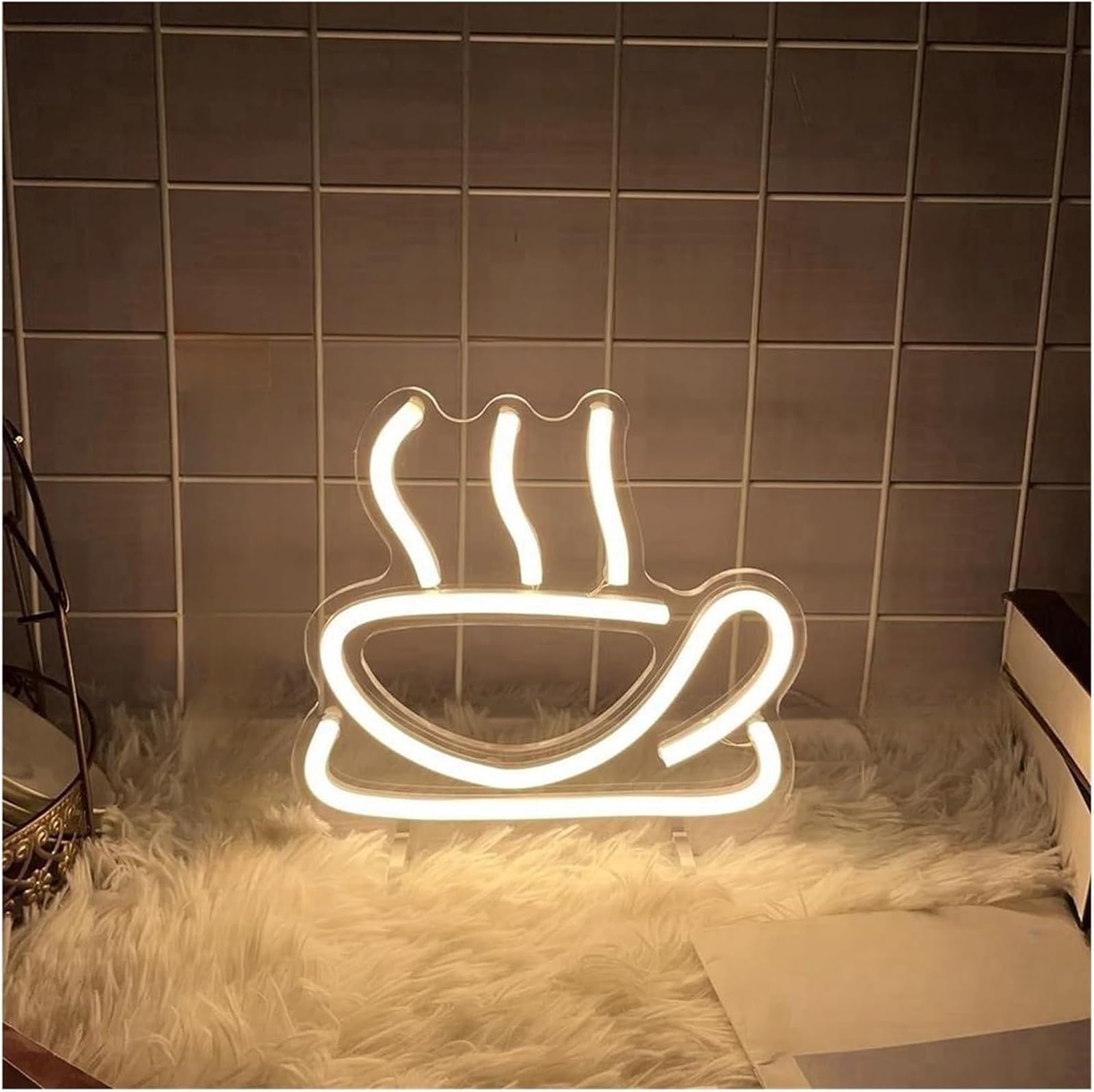 Luci al neon Per insegne al neon per decorazioni murali Tazza per luci dimmerabili per a LED per film Home Club(Beige)