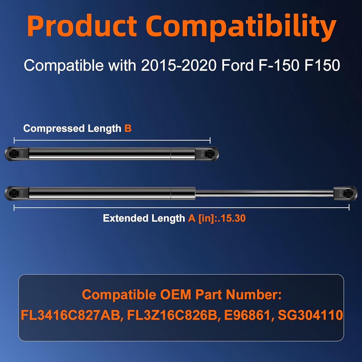 Qty (2) FL34-6C827-AB Front Hood Strut Lift Support Compatible with 2015-2020 Ford F-150 F150, Bonnet Shock Strut Spring Replace OE# FL3Z-16C826-B