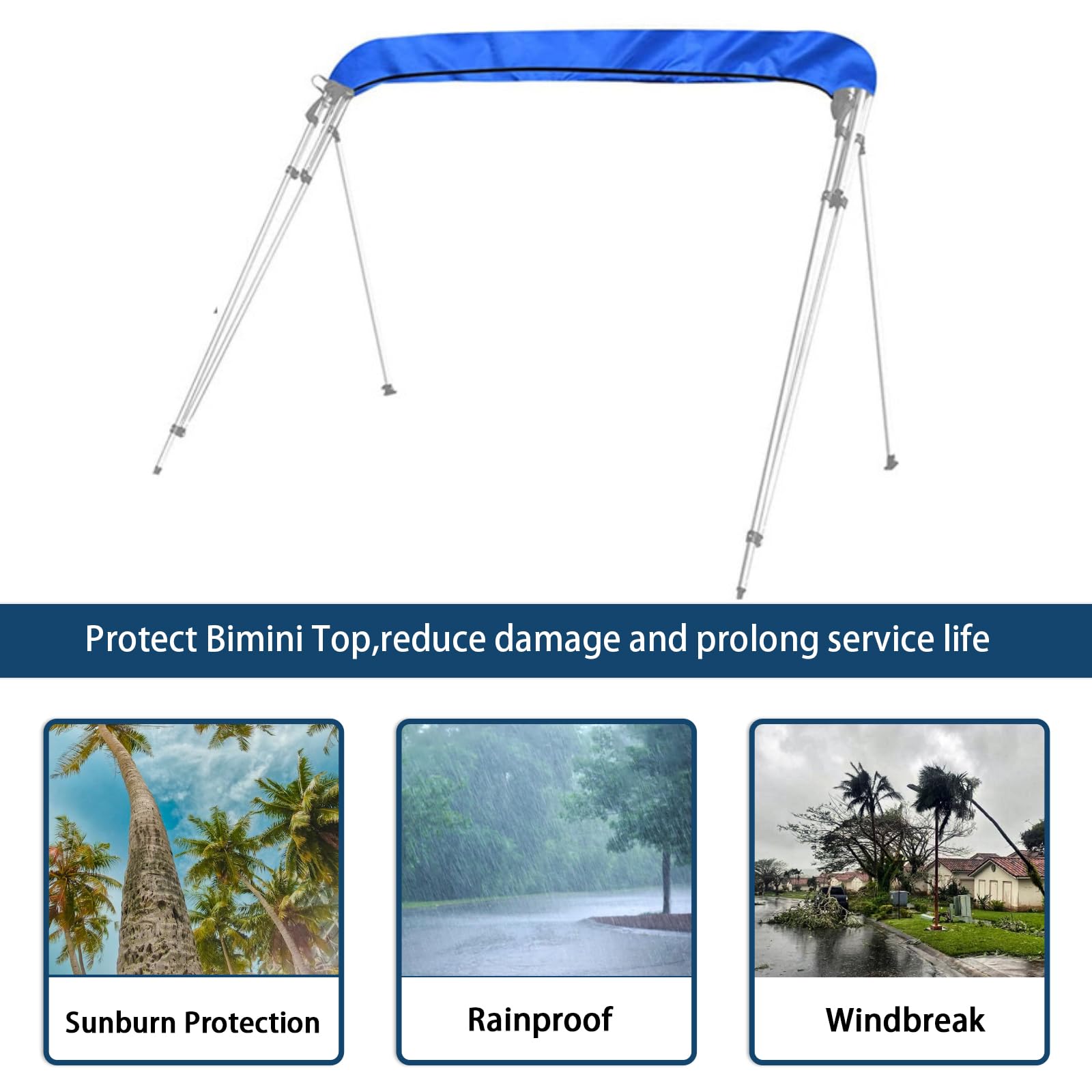 Bimini Top Copertura di ricambio 600D Bimini Top Copertura Antipioggia Tessuto Oxford Telo di ricambio per Top Bimini 3-4 fogli (Blue(3BOW 73"-78" W))