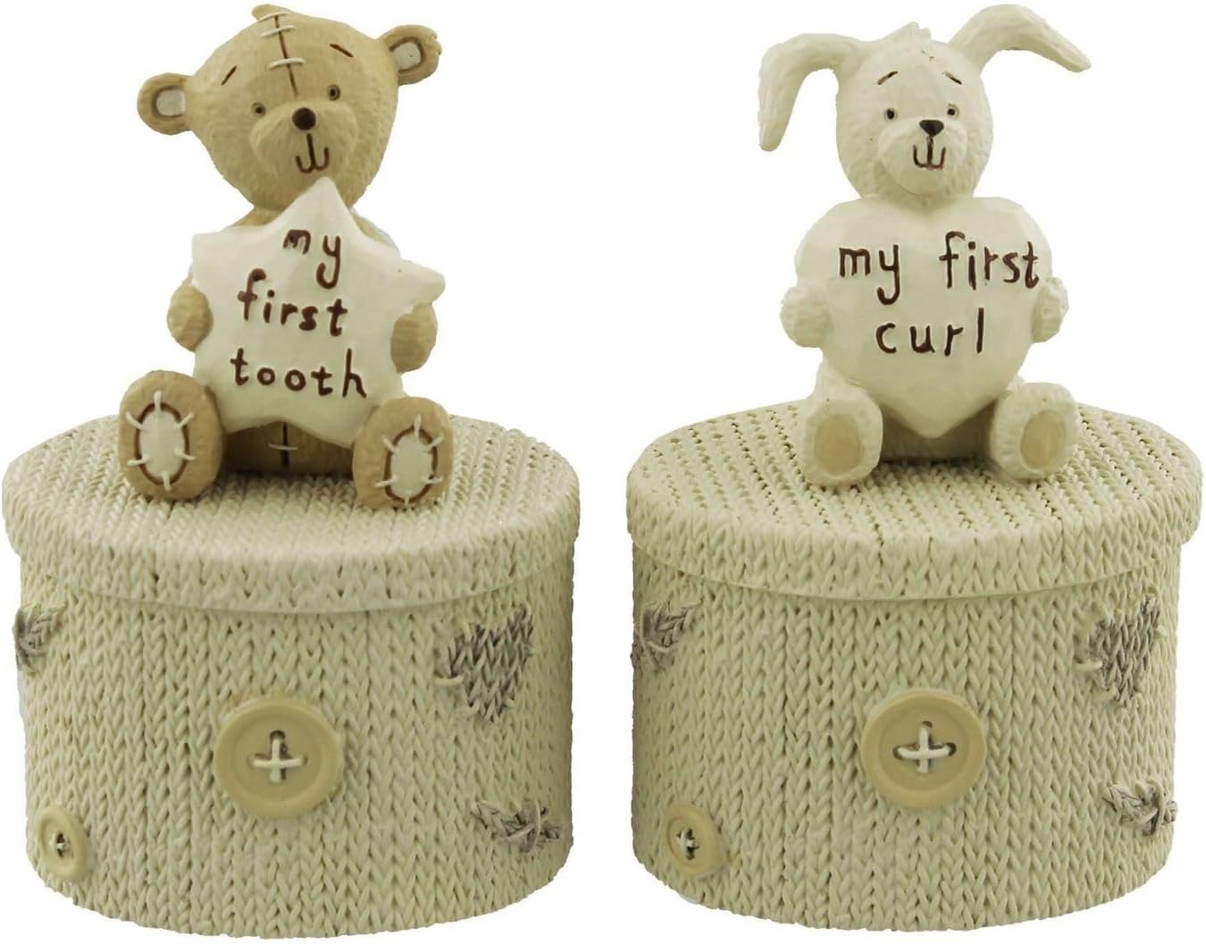 Resin First Tooth and First Curl Set Christening Rabbit & Teddy Trinket Boxes CG752