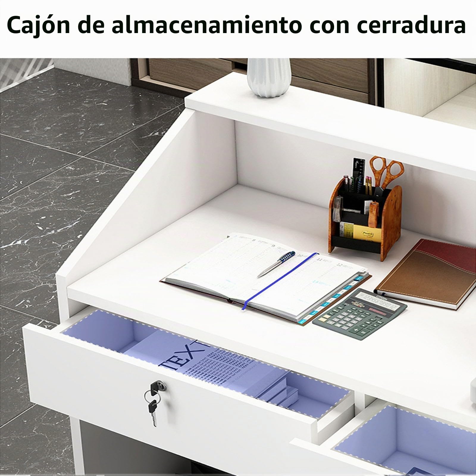 Mostrador De Recepción con Cajón con Cerradura, Mesa De Caja Minorista, Registradora Multifuncional para Salones De Belleza y Tiendas De Ropa