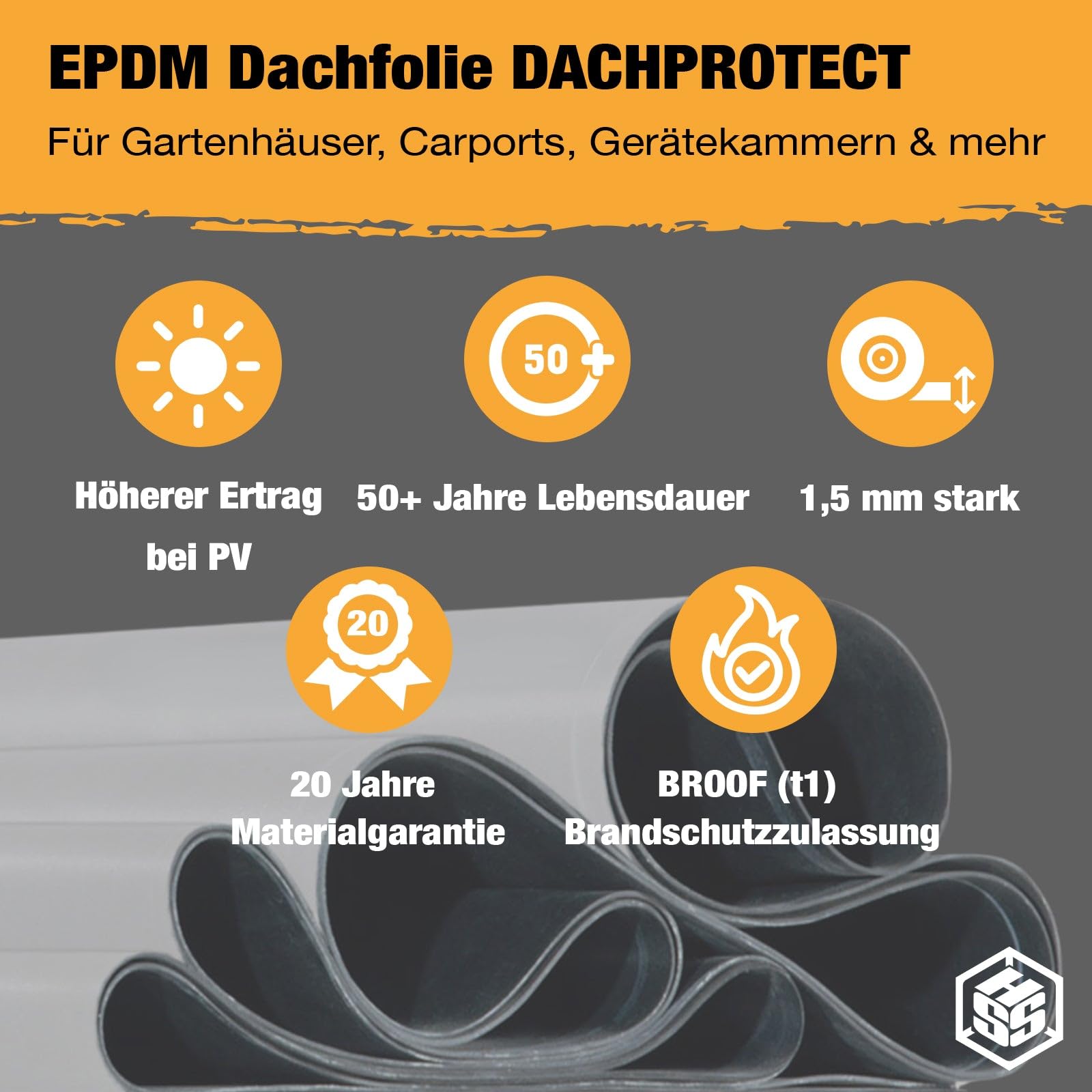 EPDM Dachfolie 1,5mm weiß - Über 50 Jahre Lebensdauer - Wasserdicht, UV beständig mit allen deutschen Zulassungen - Weiße EPDM Dachabdichtung für Carport, Gartenhaus und mehr (3,05m x 1,00m)