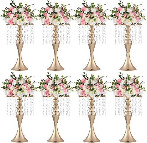 VINCIGANT 8 centros de mesa de fiesta para mesas, soportes de flores de metal con cuentas de cristal, centros de mesa de boda para mesa, jarrones de