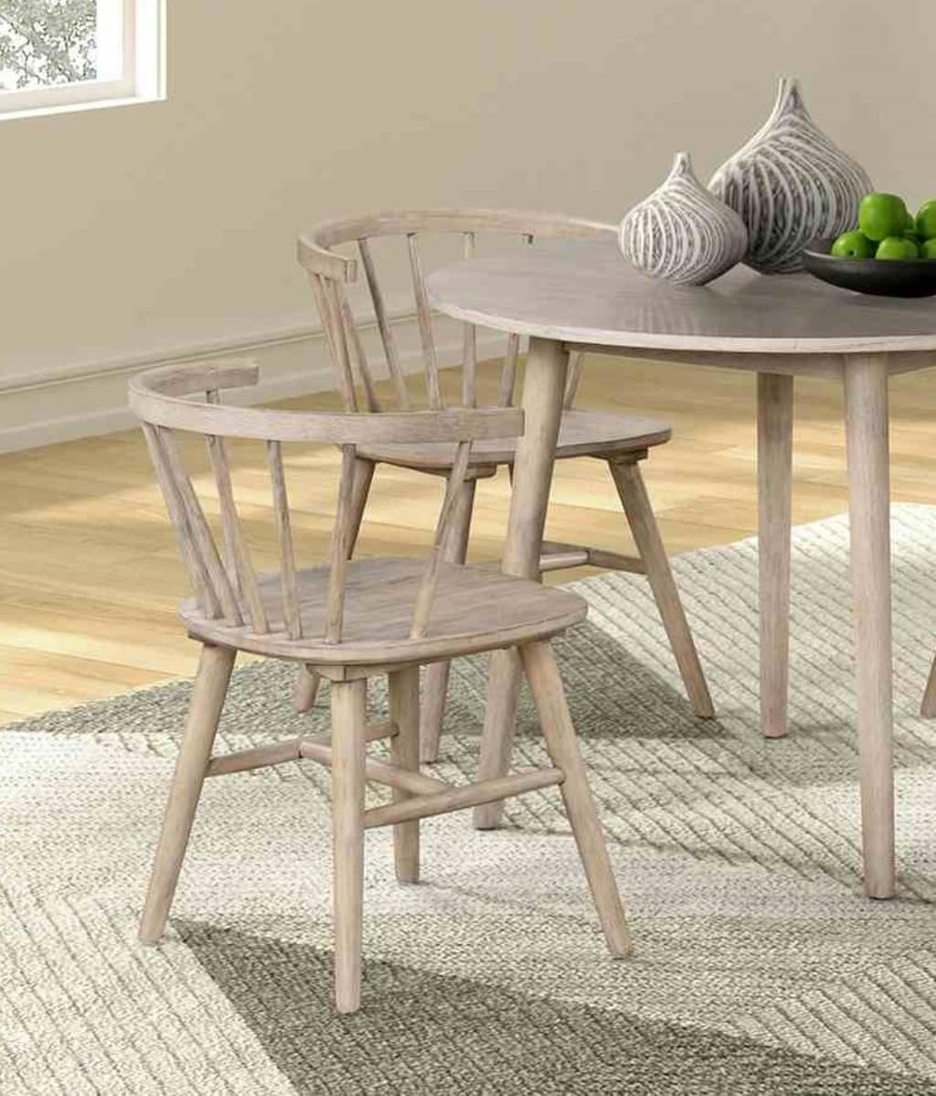 Mid-Century Modern Style 2pc Dining Chair Shaker Legs Molded Seat Spindle Back Natural Oak Finish Dining Room