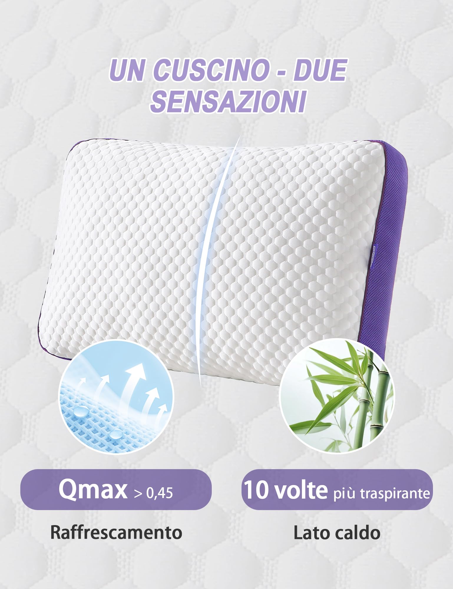 BPC Cuscino Letto 50x75 cm, Cuscino Memory Foam per Dormire con Altezza Regolabile, Doppia Faccia, Guanciale Cervicale Ergonomico, Traspirante e Ipoallergenico