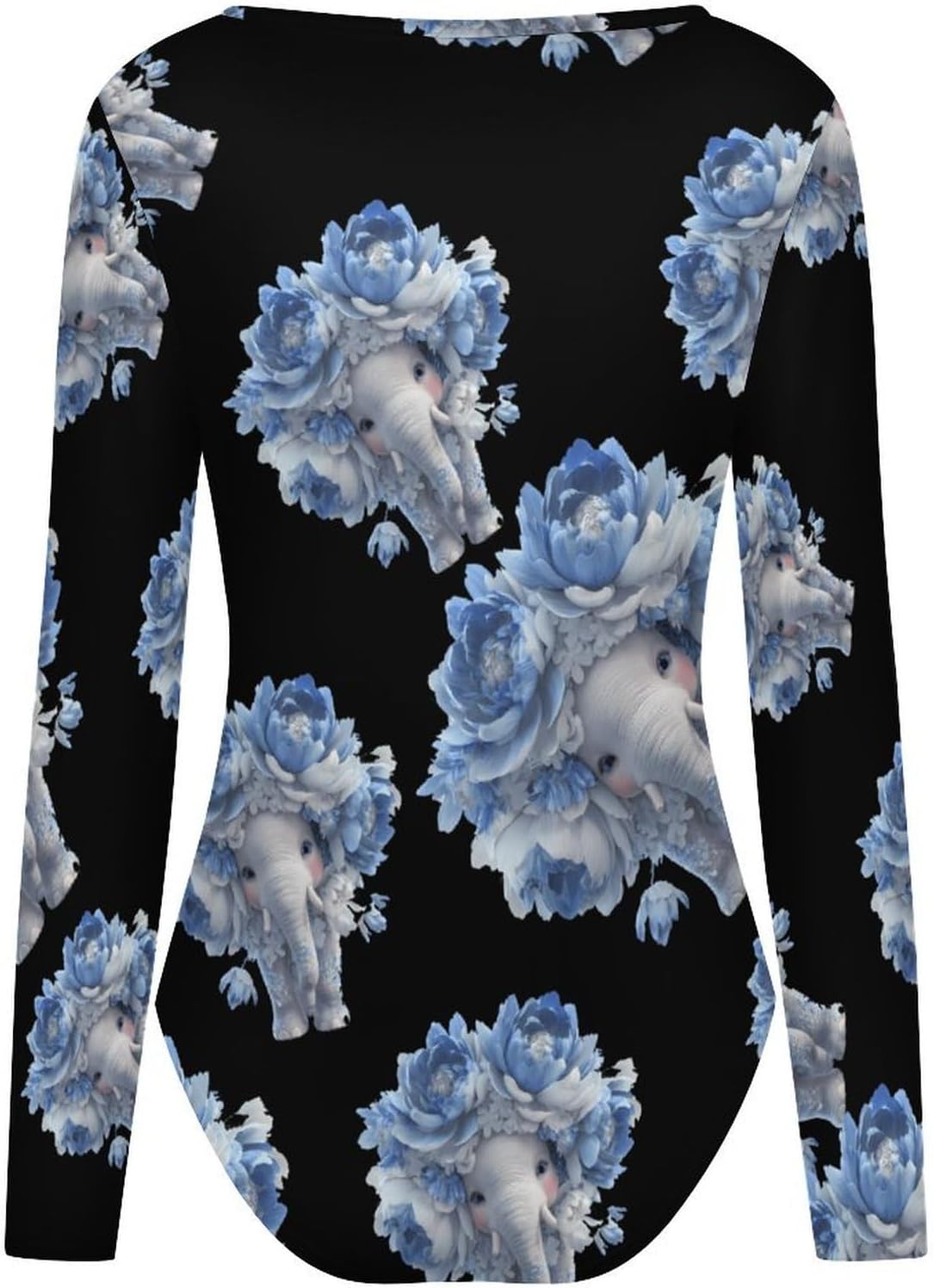 Flower Elephant Women's Bodysuits Long Sleeve Top 5XL