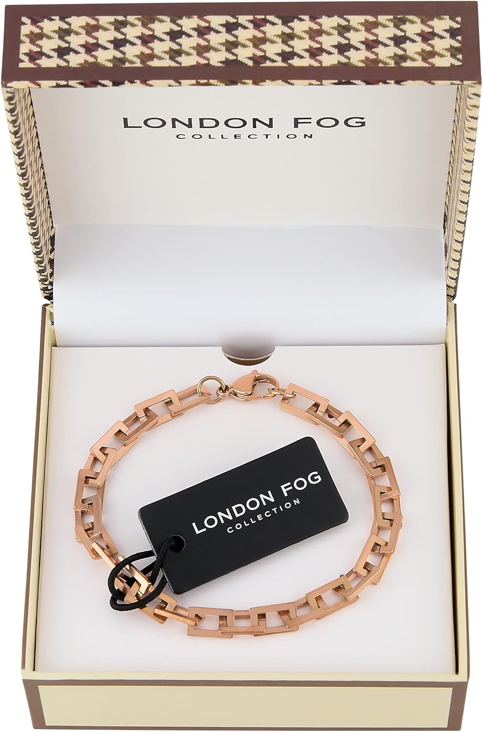 LONDON FOG Gold Square Link 8 Inch Unisex Bracelet (LF10021)