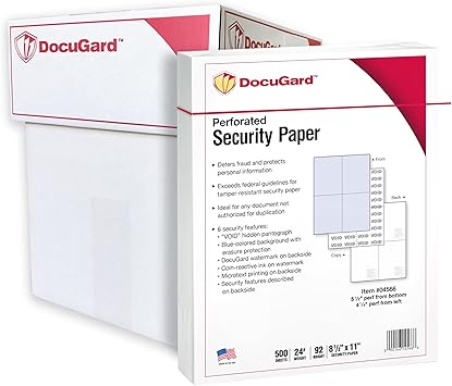 DocuGard Standard 4-Up Blue Medical Security Paper CMS Approved for Prescription Printing & Fraud Prevention - 6 Security Features - Laser & Inkjet Printer Compatible - 2500 Sheets 04566C