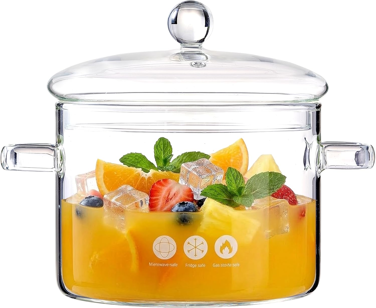 1900ml/67oz Glass Simmer Pot for Stove Top – Clear Borosilicate Glass Cooking Pot for Family Meals, Heat-Resistant Saucepan for Noodles, Soup, Cereal, Baby Food, Stovetop & Dishwasher Safe