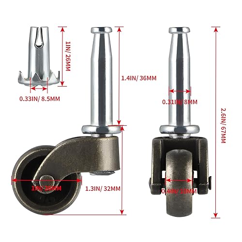 Miniatura 3 de Skelang Rueda giratoria de 1 pulgada, rueda de aleación de zinc con enchufe, repuesto de rueda giratoria para mesa de café, cómoda, mesita de noche,