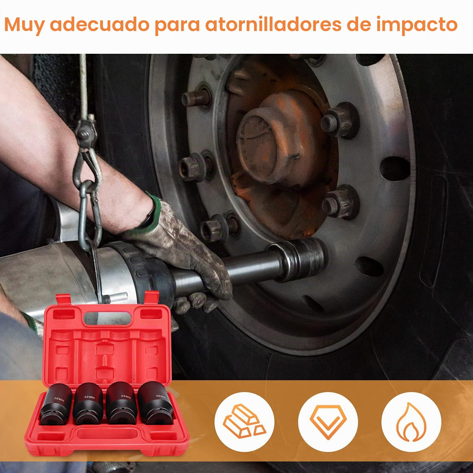 Juego de 4 llaves de impacto de 1/2 pulgadas, juego de tuercas Torx para reparación y mantenimiento, 30/32/34/36 mm, para llaves de trinquete y zócalo de sujeción para destornillador