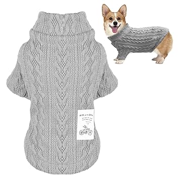 WXJ13 Small Dog Sweater, Classic Cable Knit Dog Jumper Coat Warm Pet Winter Clothes Apparel for Puppy Doggy Small Mini Dogs Cats, Gray, Size S