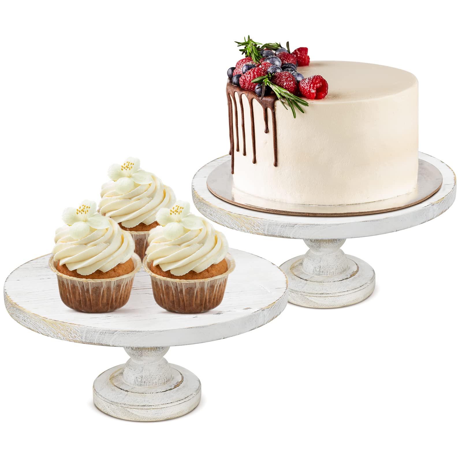 Cake Stand for Dessert Table Set of 2 Wood Cupcake Stand with Round