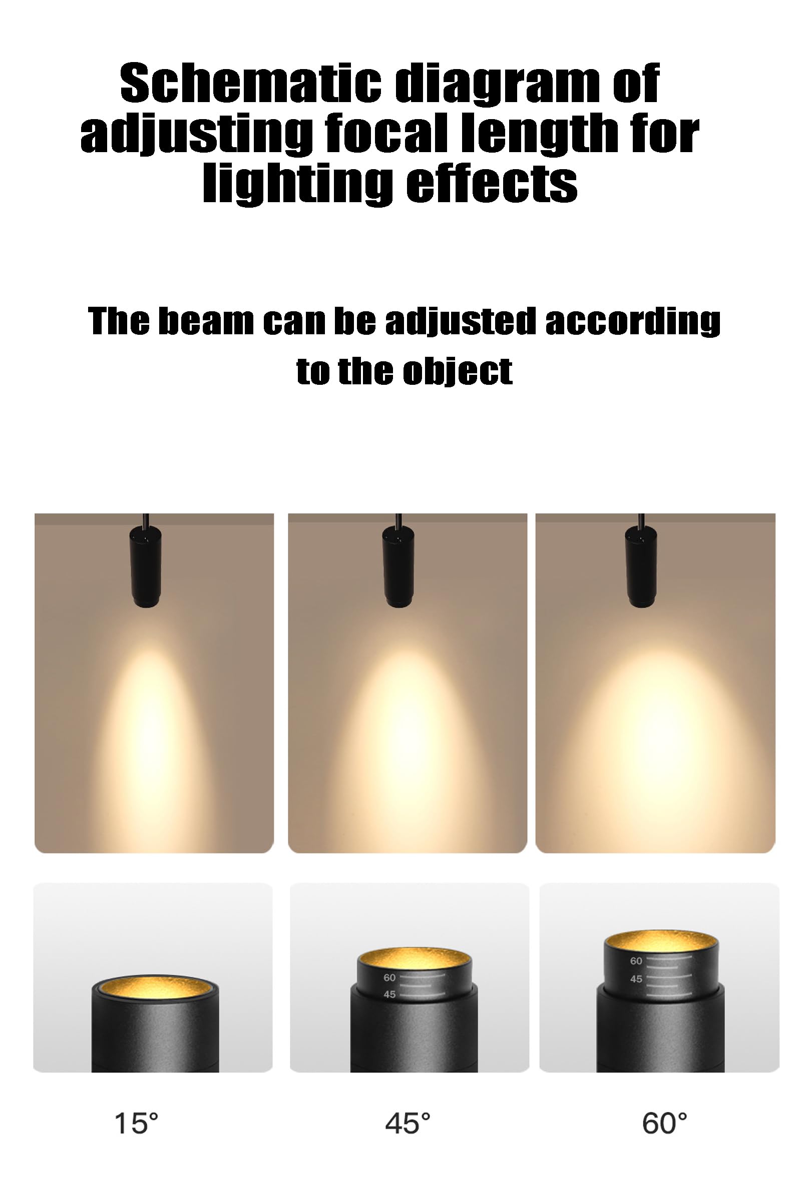 20W Foco LED con zoom, ángulo de haz ajustable de 15-60 ° para techo, luz de punto de acento con cable montaje en superficie para imágenes, plantas, pintura, CRI 95, Blanco Neutro-4000K