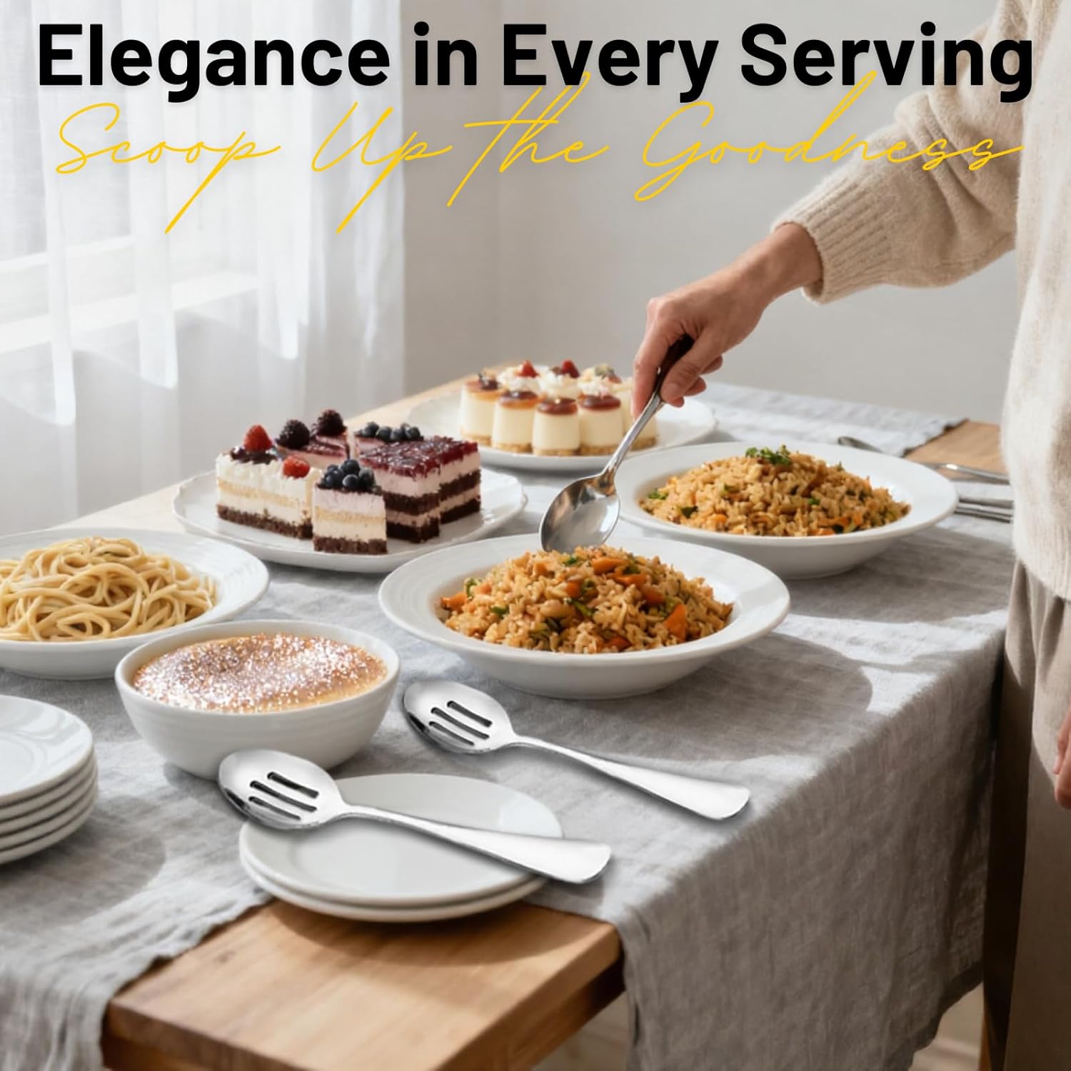 Stainl Steel Buffet Serving Spoons Set, Include 2 Serving Spoons
