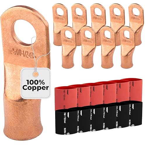 Miniatura 295 de SELTERM - 2 terminales de anillo resistentes para cable de batería, calibre 4 AWG, pernos de 3/8 pulgadas, terminales de calibre 4, ojales de cobre