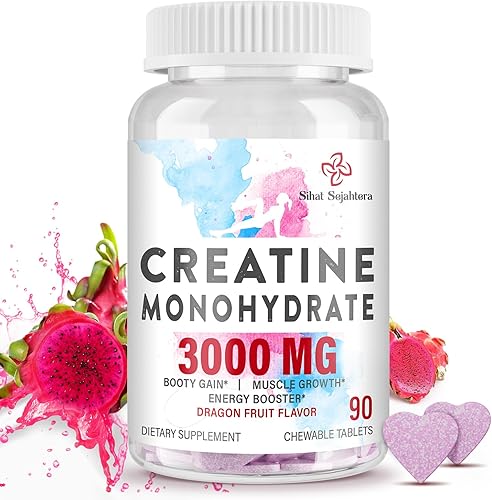 Monohidrato de creatina de 3000 mg para mujeres y hombres, píldoras de creatina con BCAA y tabletas masticables de creatina de colágeno hidrolizado