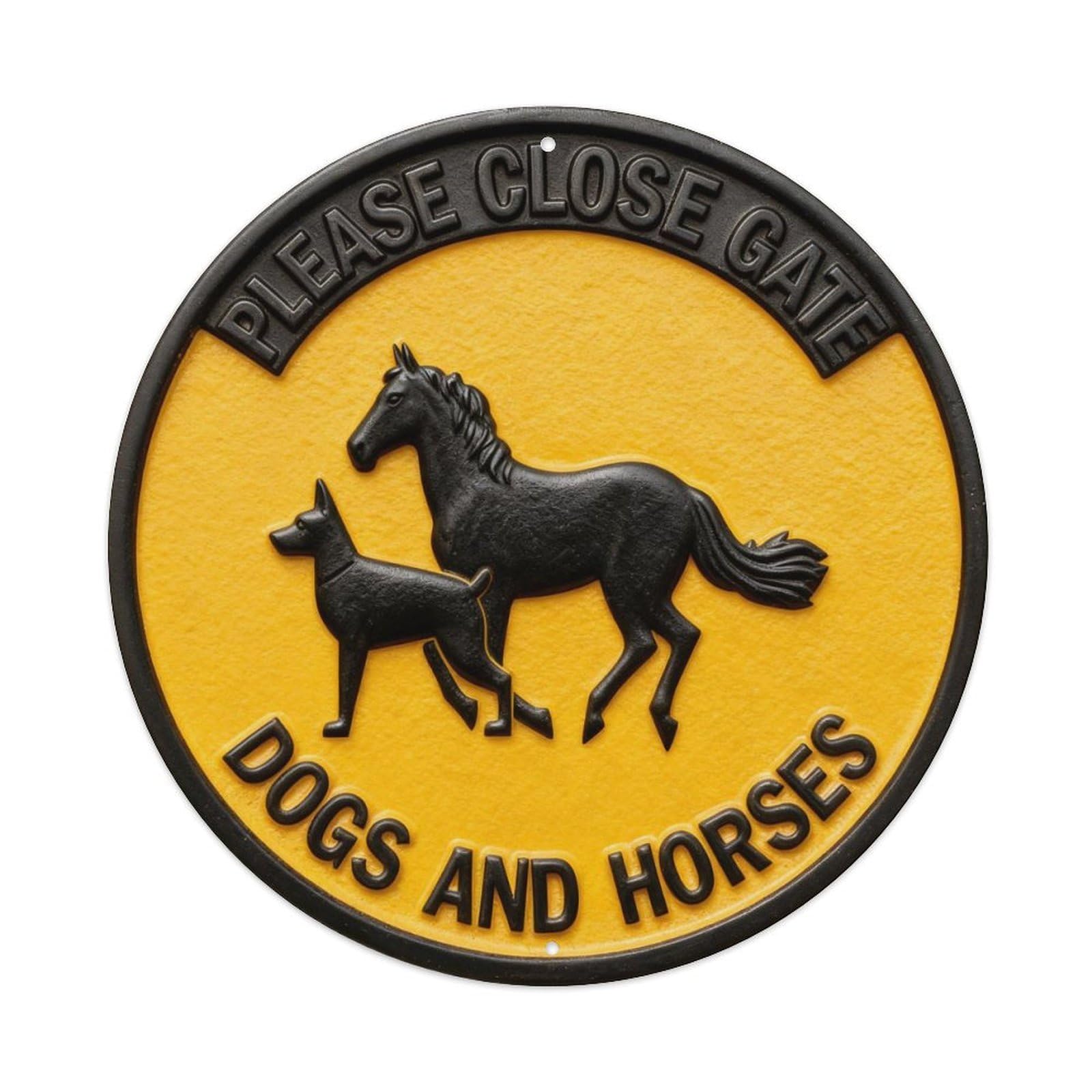Please Close Gate Dogs And Horses Round Metal Tin Sign Vintage Wall Decor, Bar Garage Cafe Kitchen Home Wall Art Poster 8x8inches