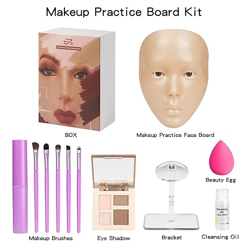 Miniatura 6 de Bueuo Maquillaje de cara completa, tabla de práctica de maquillaje de silicona reutilizable de cara completa con brochas de maquillaje y tabla de