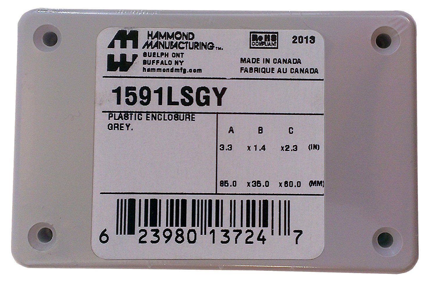 Hammond 1591LSGY Grey ABS Plastic Project Box - Inches (3.3" x 2.2" x 1.4") mm (85mm x 56mm x 35mm)