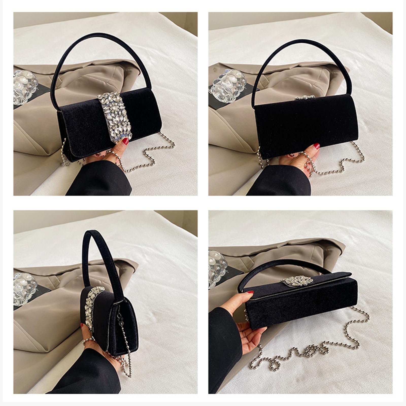 CORIOS Borsetta da Sera da Donna Strass Clutch Pochette Piccolo con Catena Borsa Sposa Elegante Borsa a Spalla Gorgeous Borsa a Tracolla per Cerimonia Festa Ballo Cocktail Rosa Rossa