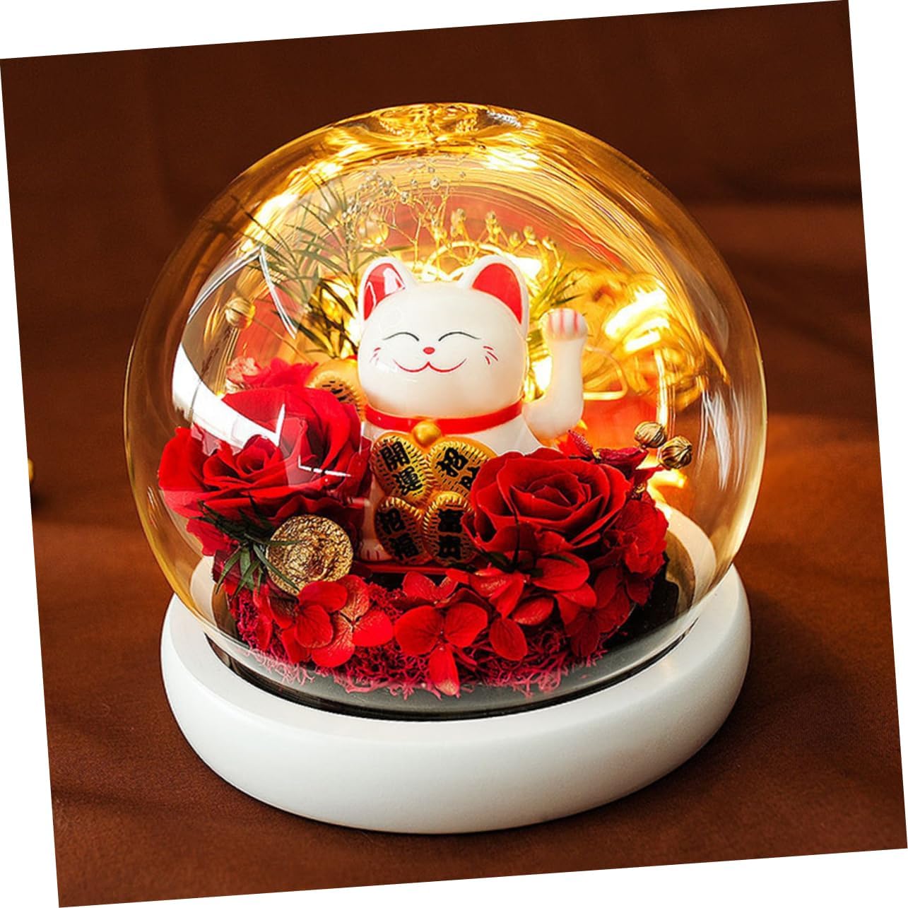 Ciieeo 1pc Eternal Flower Glass Dome Box Preserved Roses and Cat Figurine Romantic Christmas Decor for Women for Anniversaries and Special Occasions