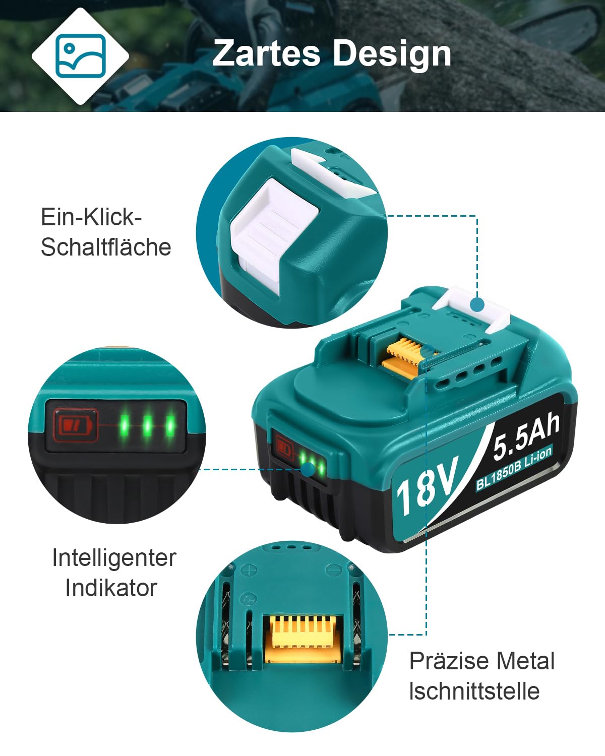 2×5500mAh 18 V Li-Ion Ersatzakku für Makita BL1855B BL1860B BL1860 BL1850B BL1850 BL1840 BL1830 BL1815 194205-3 LXT400