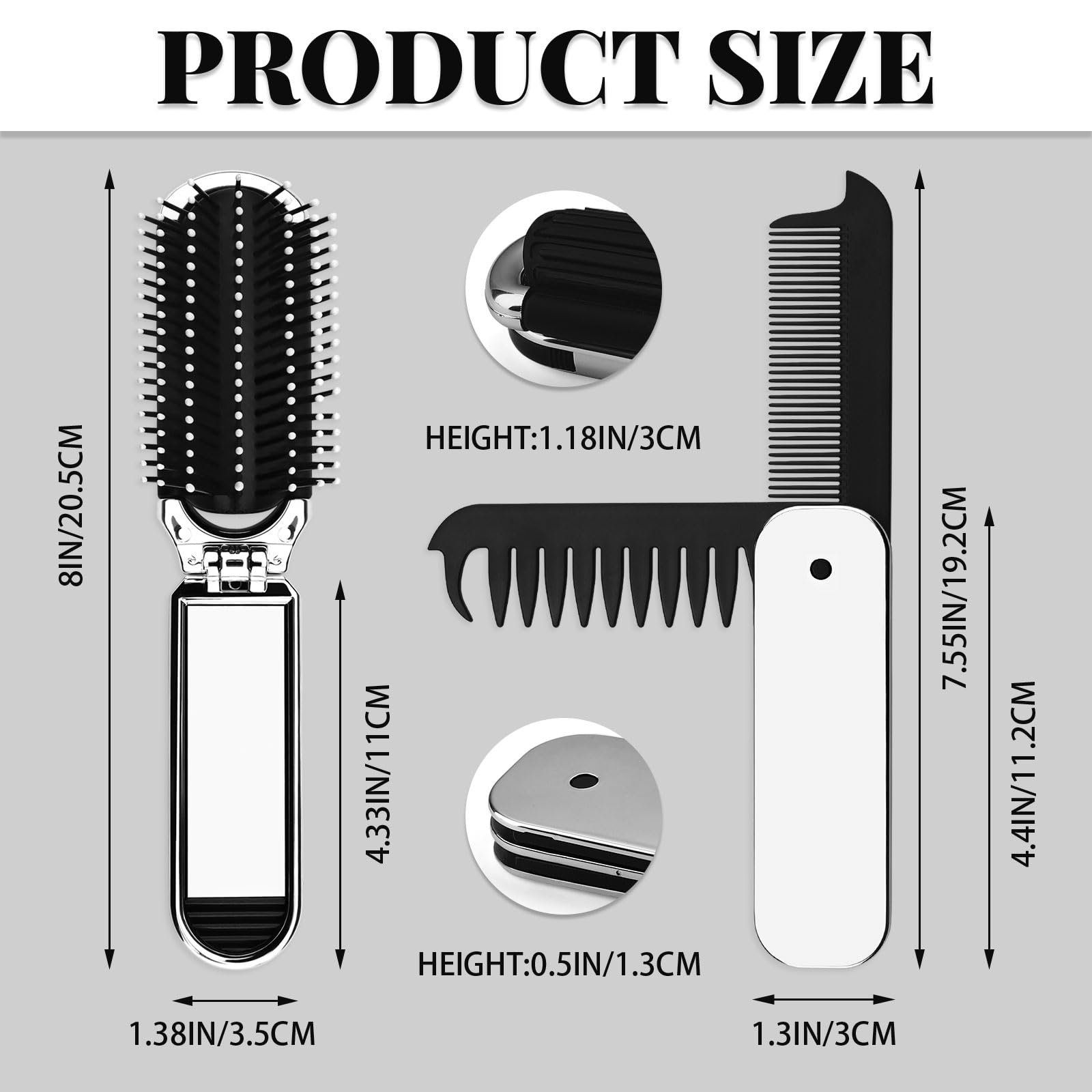 Modixun 2 Pack Travel Foldable Comb and Hair Brush with Mirror, Wide + Fine Tooth Comb - Image 2